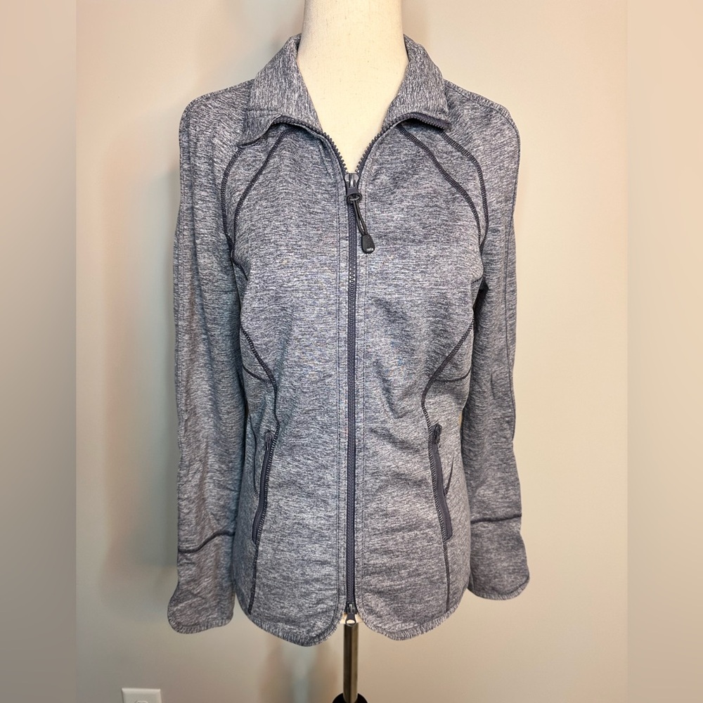 Sz S Zella full zip light jacket purple heathered zipper pockets stretch